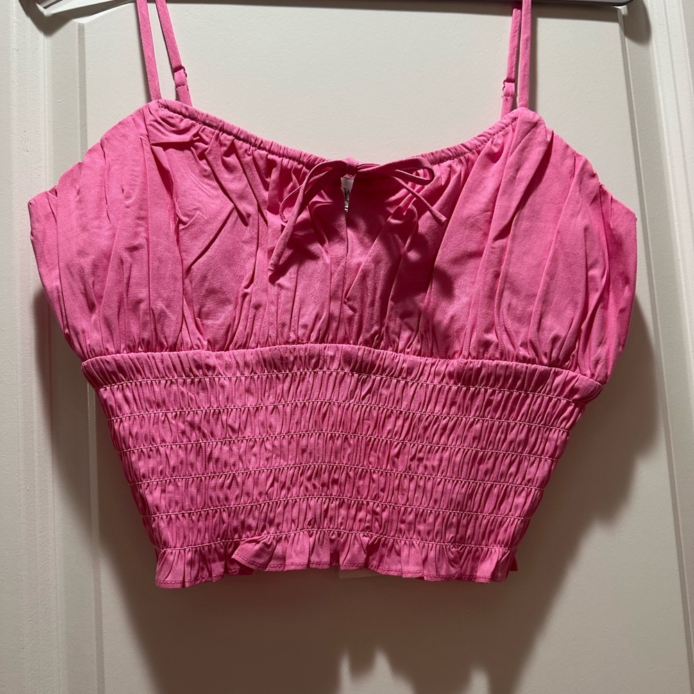 Wayf Pink Ruched Camisole Crop Top